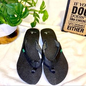 Sanuk Black Wedge Flip Flops